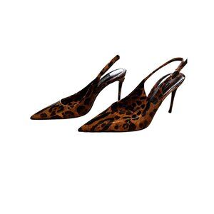 Dolce & Gabbana Leopard Print Pointed Toe Slingback Heels Womens Shoes Size 37